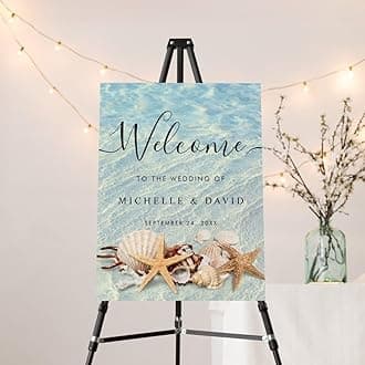 Tropical Ocean Beach Wedding Welcome Sign, Personalized Beach Theme Wedding Party Sign, Editable Ocean Summer Poster Template, Seashell Coastal Party Decoration, Printable Welcome Sign Board