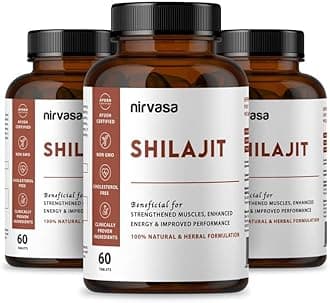 Nirvasa Shilajit Tablets (500mg, 3x60 Tab) | Pure Himalayan Shilajeet Extract | Supports Muscle Strength, Stamina, Endurance & Energy | Improves Performance, Vitality & Immunity | Men & Women– Pack of 3