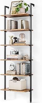 ODK 6-Tier Ladder Shelf, Book Shelf with Metal Frame, Bookcase for Living Room, Home Office, Kitchen & Bedroom, Space Saving Freestanding Organizer Rack, Rustic Brown (10" D x 24" W x 87" H)