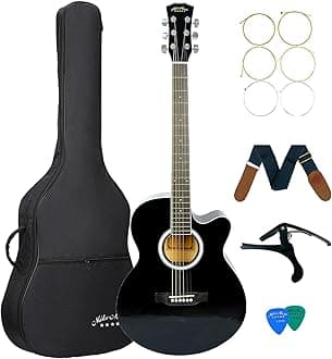 Mike Music 40inch Acoustic Guitar with Bag and Strap and Extra Strings and Capo and Guitar Picks(40 inch glossy, black)