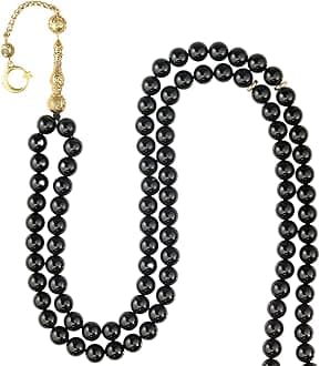Tasbih Premium Muslim Prayer Beads Made with Natural Stone Beads for Daily Misbaha and Meditation (10mm (99 Beads), Agate, Black)