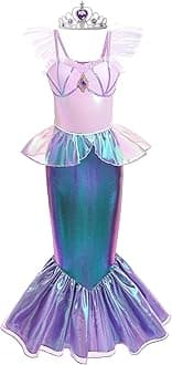 Mermaid Dress, Mermaid Tail Costume Little Girls Princess Dress up with Crown for Girl 3-8 Gift