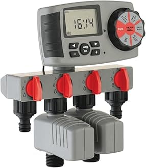 Garden 4-Zone Watering Computer Automatic Irrigation System Controller Water Tap Hose Timer with 2 Solenoid Valve, Grey