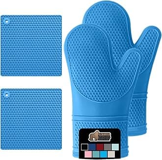 Gorilla GripGorilla Grip Heat and Slip Resistant 4 Piece Silicone Oven Mitt and Trivets Set, Waterproof, Cotton Lined Gloves, BPA-Free, Long Cooking Mitts and Trivet Mats, Kitchen Potholder Sets for Pans, Aqua