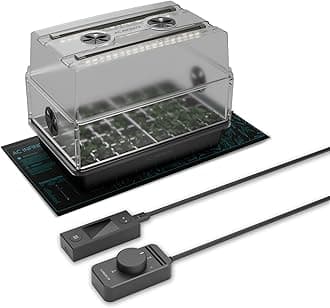 Heavy-Duty Humidity Dome 5x8 Germination Kit, Full Spectrum LED Grow Light Bars w/Samsung LM301H EVO LEDs, Heat Mat, 3 mm Thickest Dome, Trays, Vented Panels, for Seed Starting