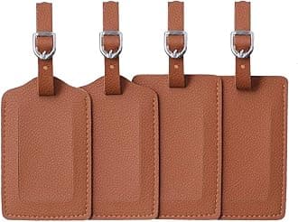 Vigorport Luggage Tag，Leather Identifiers Travel Tags for Suitcase,Bag Tags with Name Card Holder-Set of 4