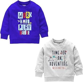 Boys Loopknit Cotton Round Neck T-Shirt Chest Printed Full Sleeves Sweatshirt for Light Winters Pack of 2