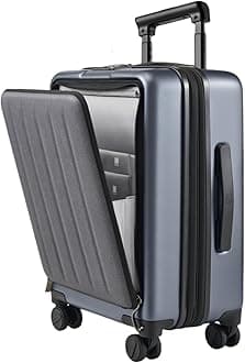 NINETYGO Coffee Journey Luggage Airline Approved, Carry On with Front Compartment, Flat Top Opening Checked Luggage, Expandable, Double Spinner Wheels TSA Lock, 02-Cool Grey (Seine Max), Carry-On 20