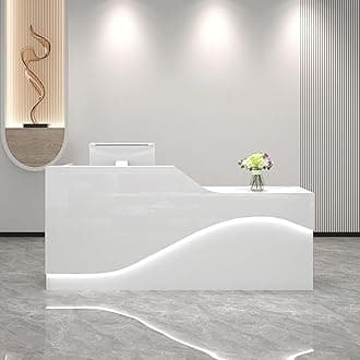 Front Desk Reception Counter, Front Counter Desk with Lockable Drawer, Reception Counter, Modern Retail Counter for Checkout Office/Beauty Salon/Lobby C-Right(White-L,Medium)