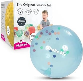 Edushape Sensory Ball for Baby and Toddlers (7 Inch) - Rainbow Soft Ball - Multi-Color Mini Noisemaker Toddler Ball for Baby with Colorful Beads Inside - Fine Motor Skills Developmental Baby Ball Toy
