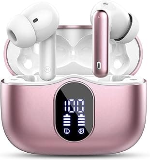 Wireless Earbuds,Bluetooth 5.4 Headphones In Ear with 4 ENC Noise Cancelling Mic,LED Display 2026 Bluetooth Earbuds Mini Deep Bass Stereo Sound,36H Playtime,Wireless Earphones IP7 Waterproof,Rose Gold