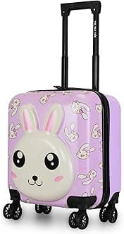 Nasher MilesTic Tac Toe Polycarbonate Spinner Hard-Sided Cabin Luggage for Kids Purple 44cm|17inch Kids Trolley Bag |Zoo Rabbit