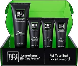 Tiege Hanley Men's Skin Care System - Level 1 | Mens Routine Product Set: Face Wash, Morning Moisturizer, Exfoliating Face Scrub, Night Moisturizer | Cleanse, Tighten & Hydrate Your Best Looking Skin