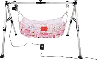 SysQorAutomatic Cradle Kit with Cloth Zoli with Mosquito Net for New Born Baby (Recommended Age 0-2 Year)