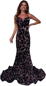 Sequin Evening Dresses for Women Formal Sexy Long Prom Party Gowns Mermaid Sparkly V-Neck Homecoming Dress
