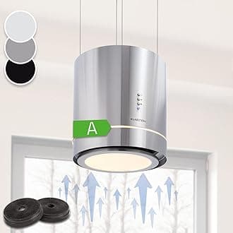 Klarstein Tron Ambience Island Cooker Hood - Kitchen Extractor Fan, Extractor Hood, 38 x 45 cm (ØxW) / 60 cm Suspension, Recirculation in 3 Stages, 540 m³/h, LED Lighting, EEC A, Silver