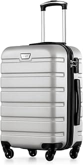 Suitcase Trolley Carry On Hand Cabin Luggage Hard Shell Travel Bag Lightweight with TSA Lock and Durable 4 Spinner Wheels (Bright Silver, S(56cm 38L))