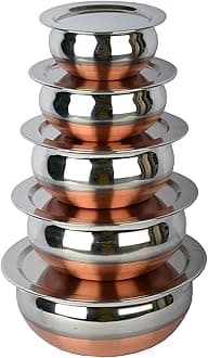 Steel Handi Set Cookware Set Stainless Steel Copper Bottom Handi with Lid Kitchen Serving,Cooking Bowl |Handi/Urli Set 5-Pieces | Biryani Handi (Copper)