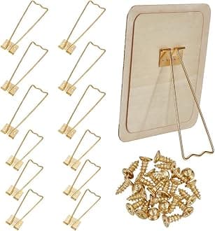 FINGERINSPIRE 12 pcs 2 Styles Photo Frame Easel Back Stand Iron Photo Frame Bracket Gold Picture Frame Easel with 24pcs Screws Photo Frame Back Support Tabletop Picture Stands Photo Frame Accessories