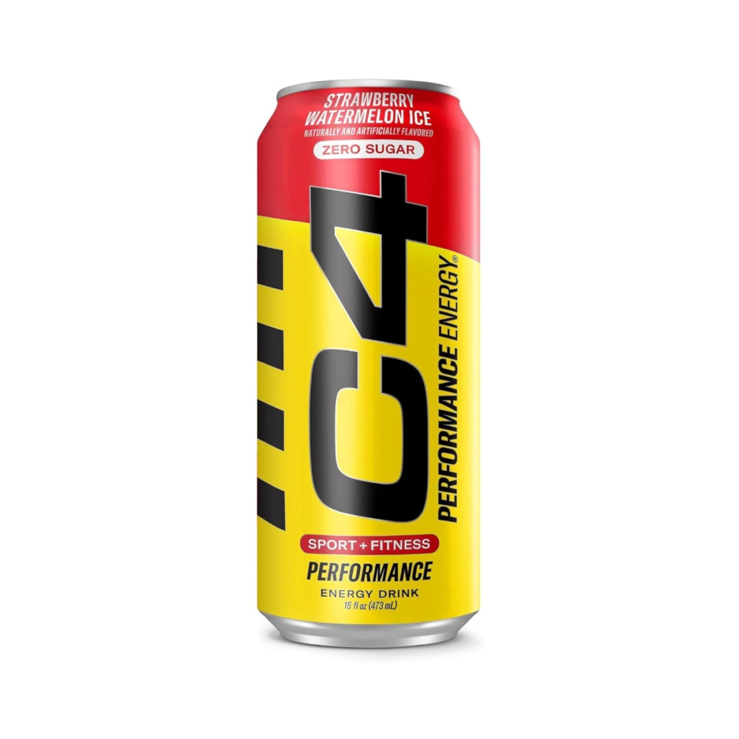 C4 Performance Energy Drink Zero Sugar Carbonated Pre-Workout Beverage with Beta-Alanine & 200mg Caffeine, Strawberry Watermelon Ice Flavor, 473ml Can