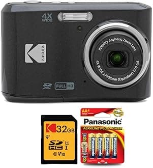 Kodak PIXPRO FZ45 Digital Camera (Black) 32GB Class 10 UHS-I U1 SDHC Memory Card and AA High Performance Alkaline Batteries (4 Pack) (3 Pack)
