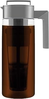 Takeya Tritan Cold Brew Coffee Maker - Airtight Pitcher with Leak-Free Lid - BPA-Free Cold Brew Maker with Silicone Handle - Dishwasher-Safe Pitcher for Homemade Cold Brew - 2 Quart, Stone