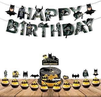 Festiko® Superhero Birthday Party Supplies for Kids,Dark Theme Superhero Party Decorations, Birthday Decorations Combo Happy Birthday Banner, Cake Topper,Cup Cake Toppers