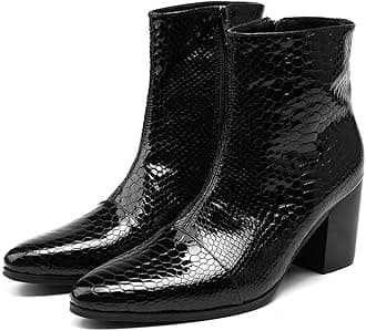 Santimon Mens Boots Casual Patent Leather Chelsea Dress Boots Zipper on Side Mid Calf Boots for Men