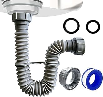 VIVIDA Sink Drain Pipe 1.4", Flexible Drain Pipe, 7.5" to 18", Expandable Flexible P Trap for Bathroom and Kitchen, Under Sink Plumbing, 1.4" Adapter Included, Gray, 1