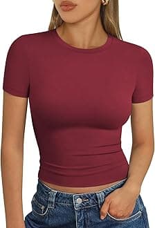 Womens Short Sleeve T Shirts - Buttery Soft Summer Crop Tops Slim Fit Y2k Basic Tees for Workout