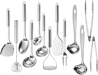 Ragyzity 13PCS Stainless Steel Kitchen Utensil Set, Cooking Nonstick Cookware Set Serving Utensils, Comfortable Grip, Easy to Clean, Dishwasher Safe