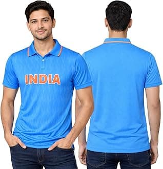 | India Cricket Fan Polo Jersey Tshirt | Lightweight Breathable Comfortable Sportswear | Team Cricket Sports Wear T-Shirt for Men - Blue