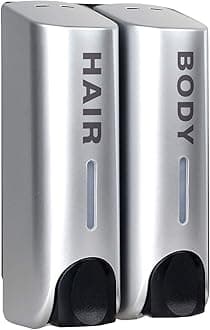 Wall Mounted Shower Soap Dispenser 2 Chamber No Drill Shampoo Dispenser for Shower, Refillable Shampoo Bottles, Wall Shampoo and Body Wash Dispenser for Bathroom Hotel 2 * 350ml Silver