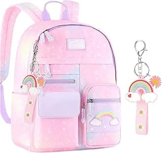 School Bags for Girls Backpack for Girls Cute Rainbow Kids Backpack with Pendant Kawaii Backpack for School Kids Teens Elementary