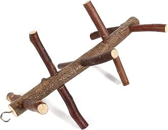 Bird Perch, Natural Wood Bark Rotating Ladder Parrot Cage Stand Toy for Budgies Parakeet Cockatiel Cockatoo Conure Lovebird