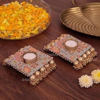 Divyakosh Designer Tealight Candle Holders for Side or Center Home Decoration, Tea Light Candle Holders for Diwali, Rangoli, Handmade Tlight for Festival Decoration Items, 2 Pcs