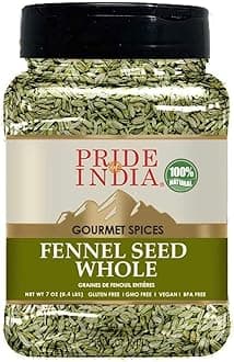Pride of India – Fennel Seed Whole – Gourmet Spice – Fresh & Aromatic – Mouth Freshener – GMO/Gluten Free – Flavoring for bakes, meat & more – Easy to Use – 7 oz. Medium Dual Sifter Jar