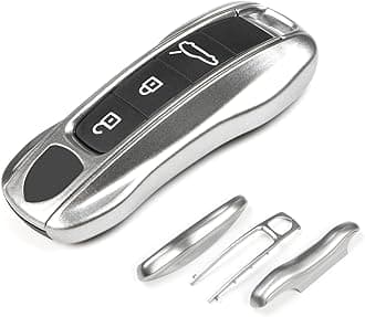 GT Silver Key Fob Cover Compatible with Porsche Key Shell Key Fob Shell Replacement Compatible with Porsche Cayenne Panamera 911 718 Macan Boxster Cayman