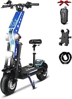 Adult Electric Scooter, 6000W Motor 60V38AH/33AH Battery 55/50mph 60 Miles Max Range Full Suspension Hydraulic Disc Brakes Commuter Electric Scooter with Steering Damper