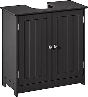 kleankin 23.5" Pedestal Sink Storage Cabinet, Freestanding Bathroom Under Sink Cabinet with U-Shape Cut-Out and Adjustable Shelf, Black