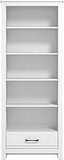 Galano Limestone Bookcase – 5 Tier Large Bookcase with 1 Drawer – Wooden Storage with Shelves – Display Storage Unit for Office, Living Room Furniture (White)