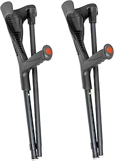 Folding Crutches for Adults (x2 Units), Open Cuff, Adjustable Height, Aluminium, Orthopaedic, Elbow Crutches Women and Men, Black