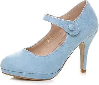 – Womens Ladies mid high Heel Mary Jane Evening Work Platform Bridal Party Prom Court Shoes Size.