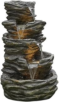 Sepborn Water Fountain Outdoor Big Size Garden 5 Tier Rock-Inspired Cascading, 100 cm Height, Yard Art Decoration Gift Gifting with Light and Water Pump for Décor, Resin Fiberglass