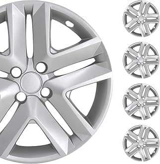 OMAC - ABS Silver Hub Caps 16 Inch Set of 4, Tapas para Rines 16, Premium Wheel Covers 16 Inch, R16 Rim Cover Set, Snap On Durable Car Replacement Exterior Accessories