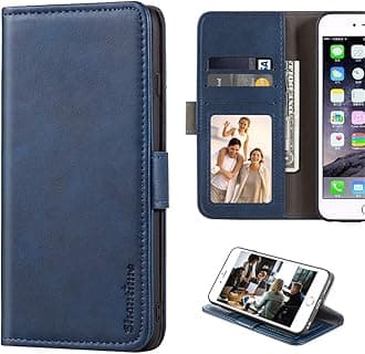 Stylish Leather Wallet Case Compatible with LG Wing 5G, Magnetic Shockproof Flip Cover with Card Holders, Photo Frame and Kickstand(Blue)