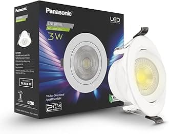Panasonic Polycarbonate 3 Watt Round Swivel Downlight, 3W Swivel Ceiling Light, Swivel Conceal Surface Light for Home, 3000k Warm White Swivel Downlight