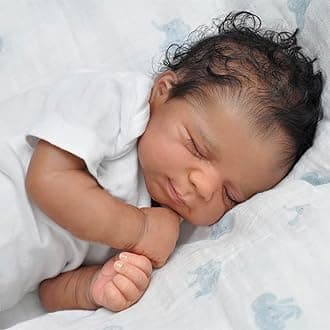 Zero Pam 18 Inch 45 CM Reborn Baby Dolls Realistic Black Boy with Rooted Hair, Lifelike Soft Vinyl Full Body Silicone African American Newborn Sleeping Toddler Boys with Biracial Skin