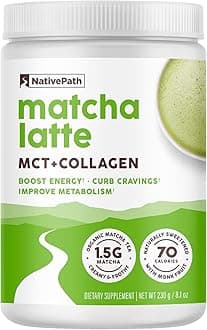 NativePath Matcha Latte Collagen Peptides with MCT Oil - 10g Grass-Fed Collagen & Organic Matcha for Energy & Focus - Keto, No Gluten or Dairy (8.1 oz)