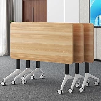 Alfalfalulu Conference Table, Folding Conference Room Tables with Flip-Top Design, Mobile Rectangular Modular Tables for Office Meetings and Training Sessions (Yellow, 55.1×23.6×29.5in)